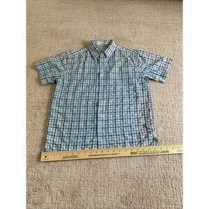 Authentic Shaolin Shirt Youth Boys medium Blue Plaid Short Sleeve Button Up.EUC